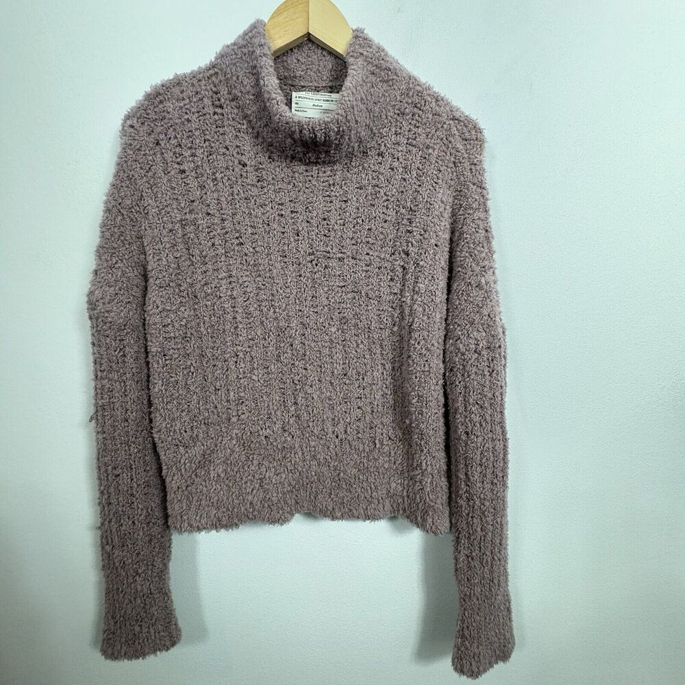 REI Coop Sweater Womens Medium Fuzzy Wool Blend Mock Neck Cozy Warm Mauve